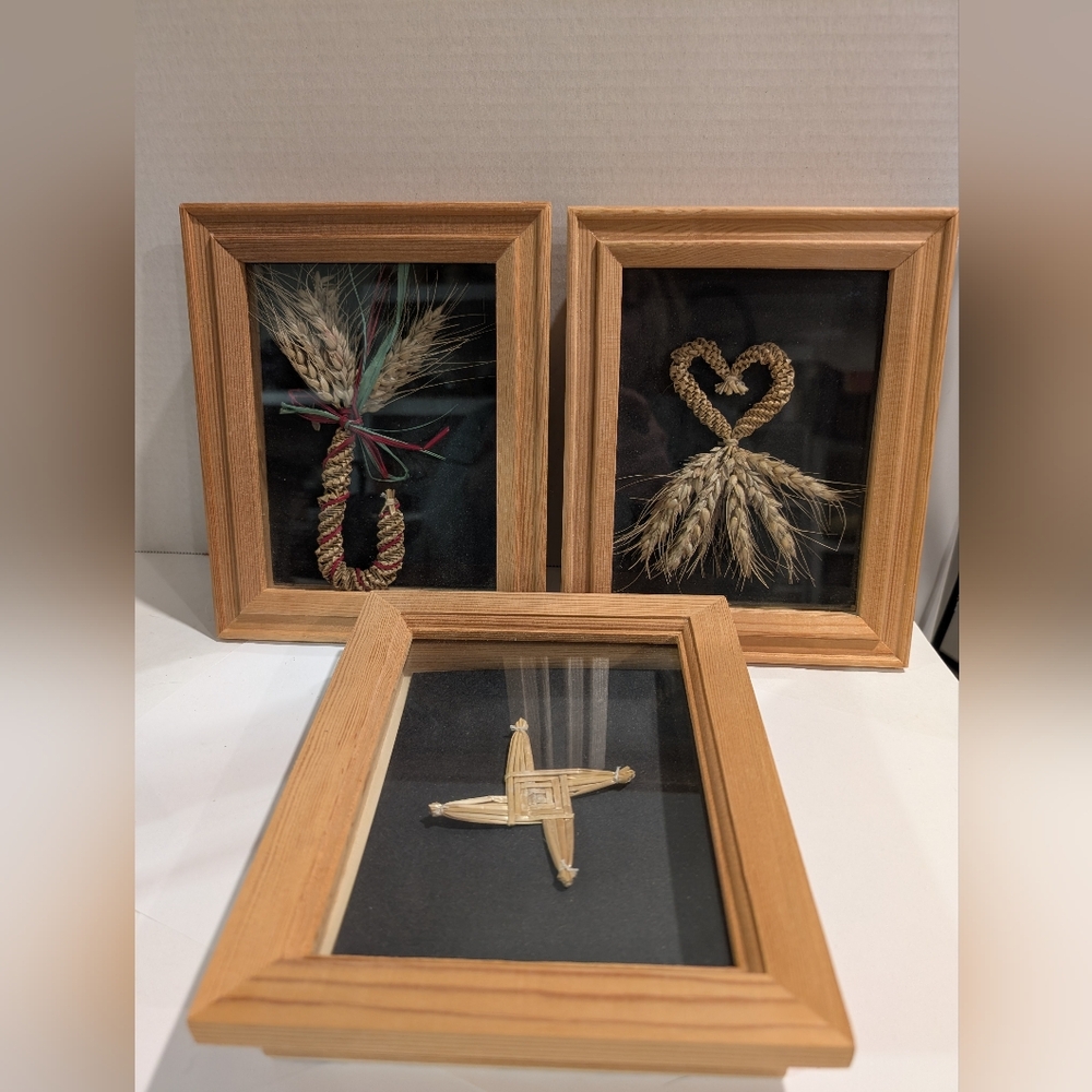 3 Framed Wheat Weaving Artistic Displays.